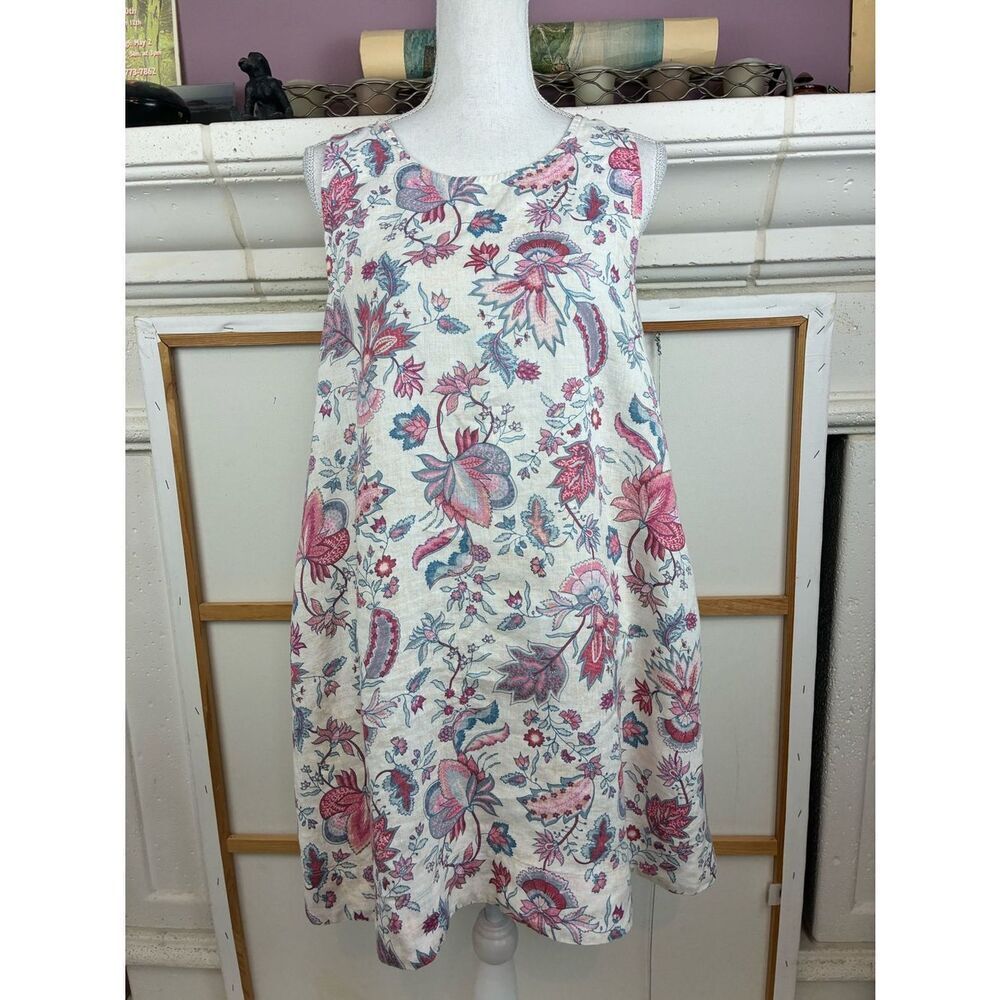 Rachel Zoe Pure Linen Floral Shift Sundress Button-Back Top w/Pockets